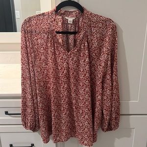 Womens Nordstrom Caslon, large pop over blouse shirred L shirt fall pattern